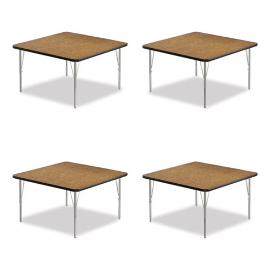 Picture of Adjustable Activity Tables, Square, 48" x 48" x 19" to 29", Medium Oak Top, Silver Legs, 4/Pallet, Ships in 4-6 Business Days