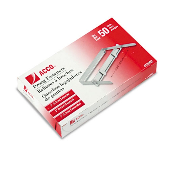 Picture of Standard Two-Piece Two-Prong Paper Fastener Base and Compressor Sets, 2" Capacity, 2.75" Center to Center, Silver, 50/Box