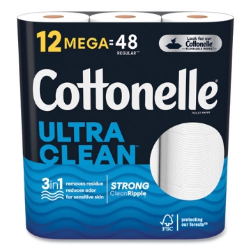 Picture of Ultra CleanCare Toilet Paper, Strong Tissue, Mega Rolls, Septic Safe, 1-Ply, White, 284/Roll, 12 Rolls/Pack, 48 Rolls/Carton
