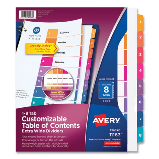 Picture of Customizable TOC Ready Index Multicolor Tab Dividers, Extra Wide Tabs, 8-Tab, 1 to 8, 11 x 9.25, White, 1 Set