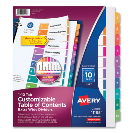 Picture of Customizable TOC Ready Index Multicolor Tab Dividers, Extra Wide Tabs, 10-Tab, 1 to 10, 11 x 9.25, White, 1 Set