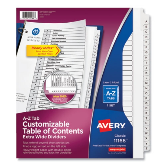 Picture of Customizable TOC Ready Index Black and White Dividers, 26-Tab, A to Z, 11 x 9.25, 1 Set