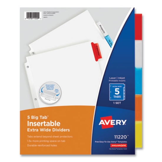 Picture of Insertable Big Tab Dividers, 5-Tab, Single-Sided Copper Edge Reinforcing, 11.13 x 9.25, White, Assorted Tabs, 1 Set