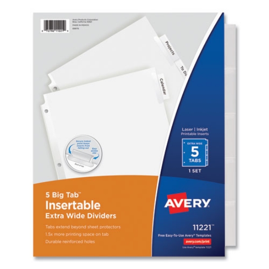 Picture of Insertable Big Tab Dividers, 5-Tab, Single-Sided Copper Edge Reinforcing, 11.13 x 9.25, White, Clear Tabs, 1 Set
