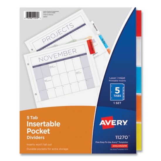 Picture of Insertable Dividers w/Single Pockets, 5-Tab, 11.25 x 9.13, White, 1 Set