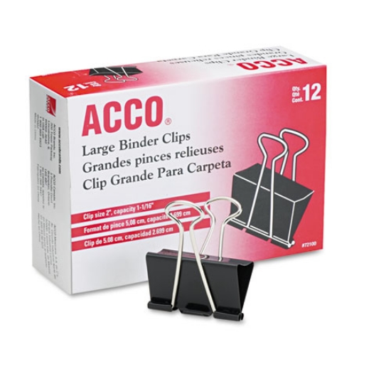 Picture of Binder Clips, Large, Black/silver, Dozen