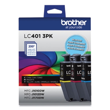 Picture of Brother LC4013PKS (LC401M, LC401C, LC401Y) Cyan, Magenta, Yellow Ink Cartridges (3 pack) (200 x 3 Yield)