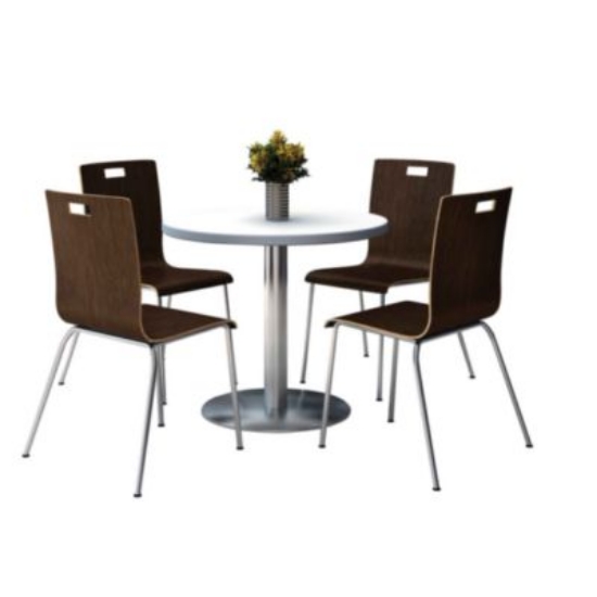 Picture of Pedestal Table with Four Espresso Jive Series Chairs, Round, 36" Dia x 29h, Crisp Linen, Ships in 4-6 Business Days
