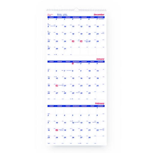 Picture of CALENDAR,3-MONTH,WALL,WH