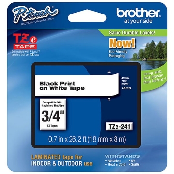 Picture of Tze Standard Adhesive Laminated Labeling Tape, 0.7" X 26.2 Ft, Black On White