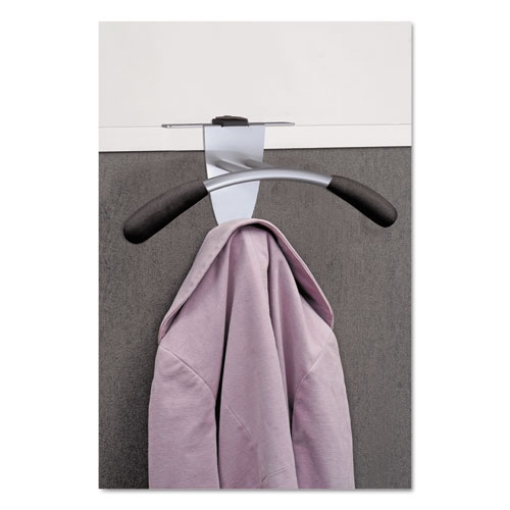 Picture of Hanger Shaped Partition Coat Hook, Metal/Foam/ABS, Silver/Black