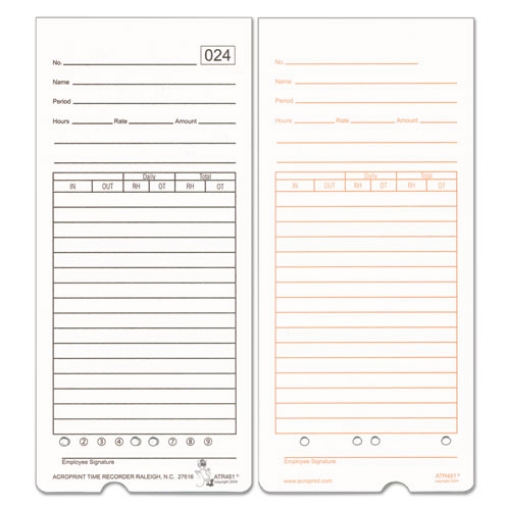Picture of Time Clock Cards For Acroprint Atr480, Two Sides, 7.5 X 3.35, 50/pack
