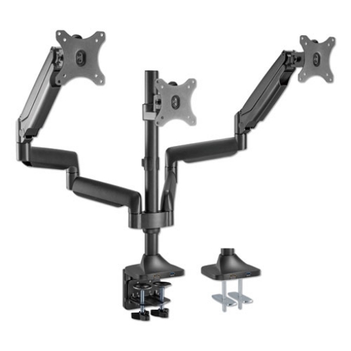 Picture of Adaptivergo Triple Arm With Usb For 32" Monitors, 360 Deg Rotation, +90/-90 Deg Tilt, 90 Deg Pan, Black, Supports 15.4 Lb
