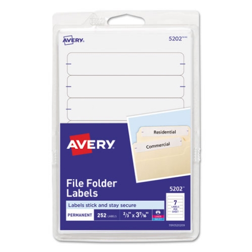 Picture of Printable 4" X 6" - Permanent File Folder Labels, 0.69 X 3.44, White, 7/sheet, 36 Sheets/pack, (5202)