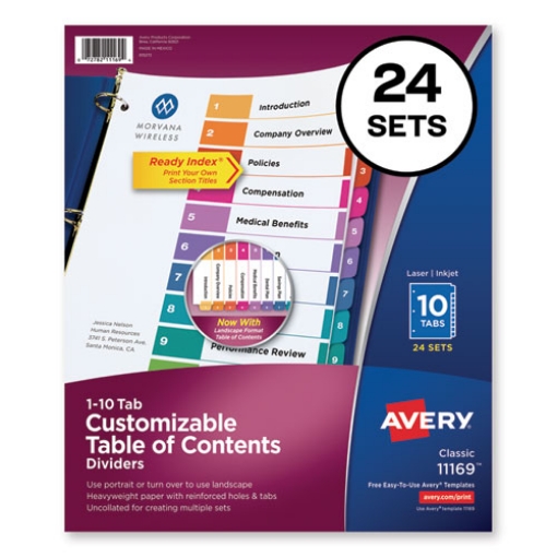 Picture of Customizable TOC Ready Index Multicolor Tab Dividers, Uncollated, 10-Tab, 1 to 10, 11 x 8.5, White, 24 Sets