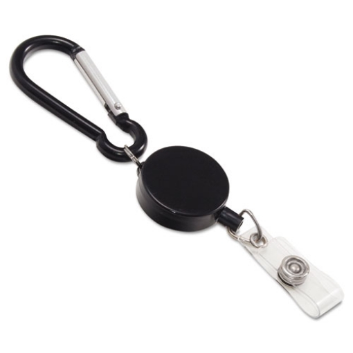 Picture of Metal Badge Reel/Carabiner Set, 24" Extension, Black, 5/Pack