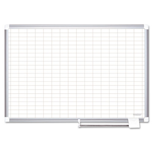 Picture of Gridded Magnetic Porcelain Dry Erase Planning Board, 1 x 2 Grid, 72 x 48, White Surface, Silver Aluminum Frame