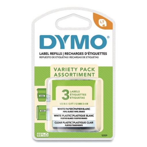 Picture of Letratag Paper/plastic Label Tape Value Pack, 0.5" X 13 Ft, Assorted, 3/pack