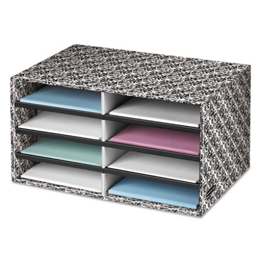 Picture of DECORATIVE SORTER, 8 LETTER COMPARTMENTS, 19.5 X 12.38 X 10.25, BLACK/WHITE BROCADE