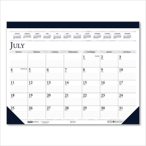 Picture of Recycled Academic Desk Pad Calendar, 18.5 x 13, White/Blue Sheets, Blue Binding/Corners, 14-Month (July to Aug): 2023 to 2024