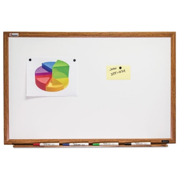 Picture of 7110013347080 SKILCRAFT Quartet Magnetic Porcelain Dry Erase Board, 48 x 36, White Surface, Light Brown Oak Frame