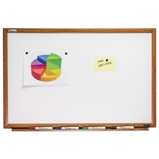 Picture of 7110013347080 SKILCRAFT Quartet Magnetic Porcelain Dry Erase Board, 48 x 36, White Surface, Light Brown Oak Frame