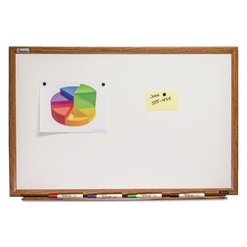 Picture of 7110013347082 SKILCRAFT Quartet Magnetic Porcelain Dry Erase Board, 72 x 48, White Surface, Light Brown Oak Frame