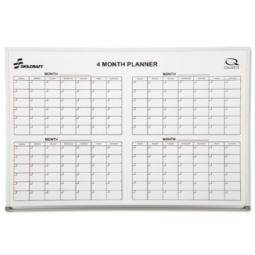 Picture of 7110015550295 skilcraft quartet cubicle calendar board, four month, 24 x 36, white surface, aluminum frame