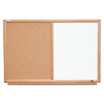 Picture of 7110015680401 SKILCRAFT Quartet Combination Board, 36 x 24, Tan/White Surface, Oak Wood Frame