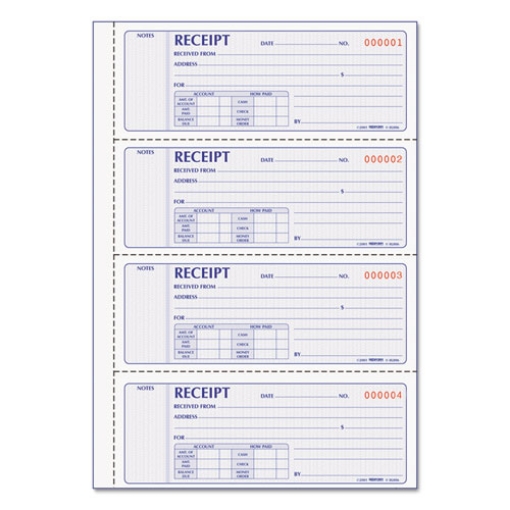 Picture of Money Receipt Book, Softcover, Two-Part Carbonless, 7 x 2.75, 4 Forms/Sheet, 200 Forms Total