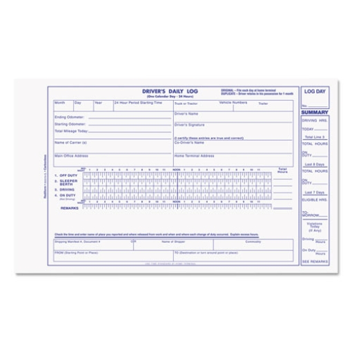 Picture of Driver's Daily Log Book, Two-Part Carbonless, 8.75 x 5.38, 31 Forms Total