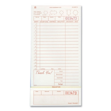 Picture of Guest Check Loose-Pack Refill, 15 Lines, Three-Part Carbonless, 4.2 x 8.5, 200 Forms/Pad, 10 Pads/Carton