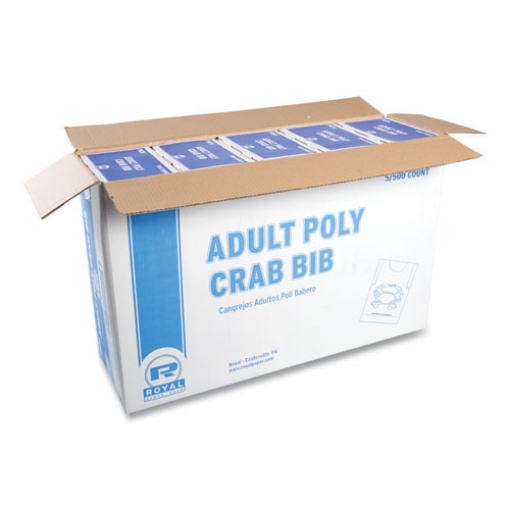 Picture of Heavyweight Poly Aprons, Crab Design, One Size Fits All, White/Red, 500/Box, 5 Boxes/Carton