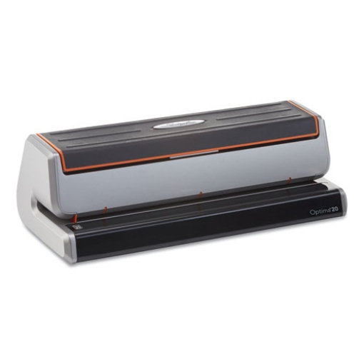 Picture of 20-Sheet Optima 20 Electric Punch, Three-Hole, 9/32" Holes, Silver/black