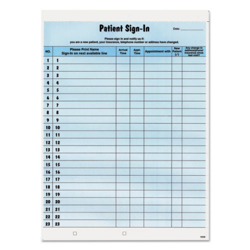 Picture of Patient Sign-In Label Forms, Two-Part Carbon, 8.5 x 11.63, Blue Sheets, 125 Forms Total