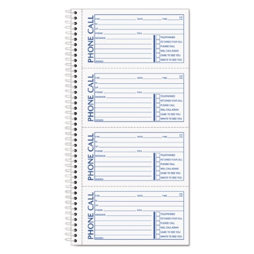 Picture of second nature phone call book, two-part carbonless, 5 x 2.75, 4 forms/sheet, 400 forms total