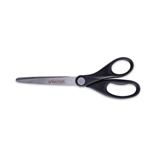 Picture of Stainless Steel Office Scissors, Pointed Tip, 7" Long, 3" Cut Length, Black Straight Handle