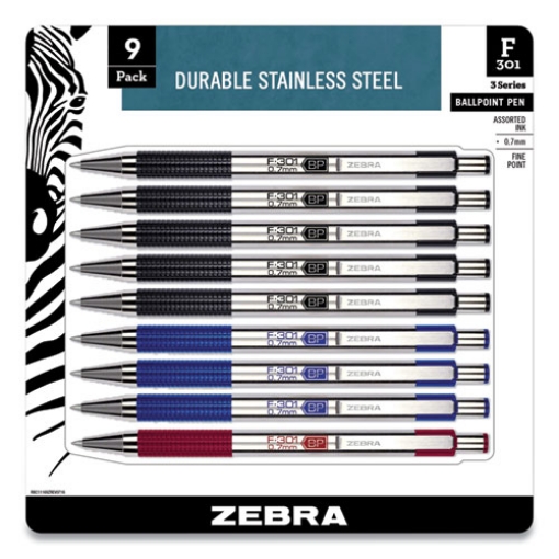 Picture of F-301 Ballpoint Pen, Retractable, Fine 0.7 Mm, Assorted Ink And Barrel Colors, 9/pack