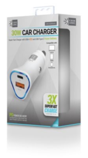 Picture of PD Car Charger, 30 W, Two 3 A Ports, White