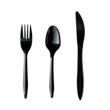 Picture of Three-Piece Cutlery Kit, Fork/Knife/Teaspoon, Polypropylene, Black, 250/Carton