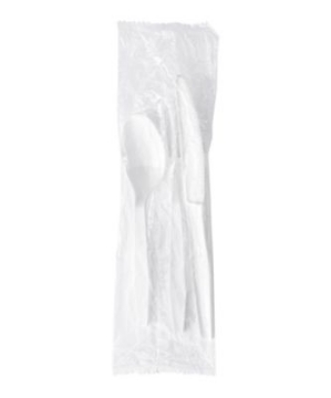Picture of Three-Piece Cutlery Kit, Fork/Knife/Teaspoon, Polystyrene, White, 250/Carton