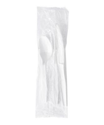 Picture of Three-Piece Cutlery Kit, Fork/Knife/Teaspoon, Polystyrene, White, 250/Carton