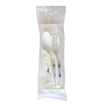 Picture of Six-Piece Cutlery Kit, Fork/Knife/Teaspoon/Napkin/Pepper/Salt, White, 1,000/Carton