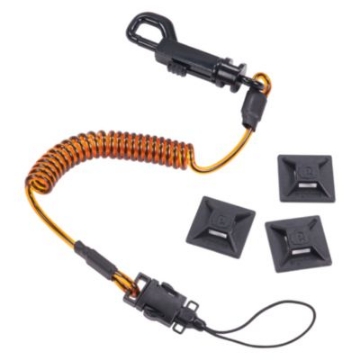 Picture of Squids 3151 Coil Lanyard Swivel Hook/Detachable Loop, Mini Adhesive Mount, 2 lb Max, 12", Black/Orange, Ships in 1-3 Bus Days