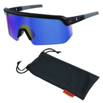 Picture of Skullerz AEGIR Safety Glasses with Mirrored Lenses, Matte Black Frame, Blue Mirror Polycarbonate Lens, Ships in 1-3 Bus Days
