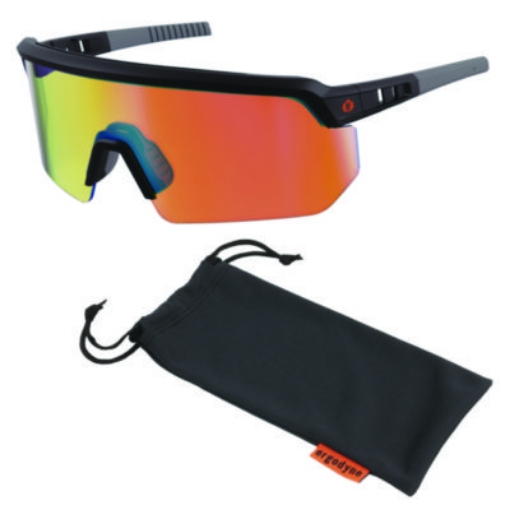 Picture of Skullerz AEGIR Anti-Scratch Enhanced Anti-Fog Safety Glasses, Black Frame, Orange Mirror Polycarb Lens, Ships in 1-3 Bus Days