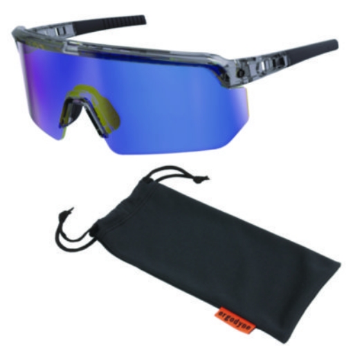 Picture of Skullerz AEGIR Anti-Scratch/Anti-Fog Safety Glasses, Clear Smoke Frame, Blue Mirror Polycarb Lens, Ships in 1-3 Bus Days