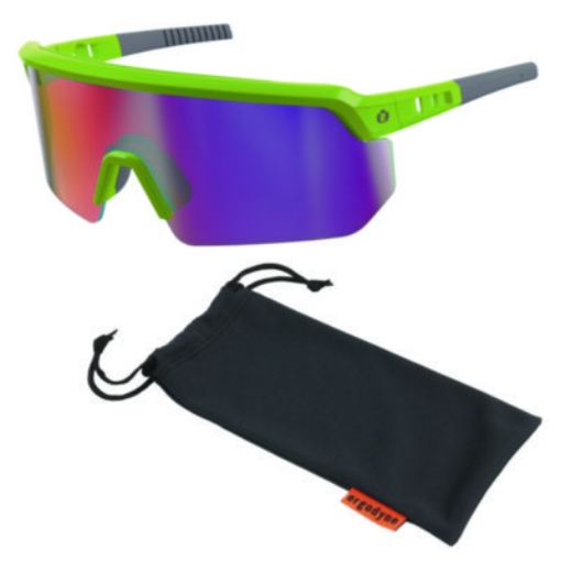 Picture of Skullerz AEGIR Anti-Scratch/Anti-Fog Safety Glasses, Lime Nylon Impact Frame, Purple Mirror Lens, Ships in 1-3 Bus Days