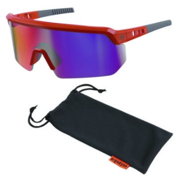 Picture of Skullerz AEGIR Anti-Scratch/Anti-Fog Safety Glasses, Orange Nylon Frame, Purple Mirror Lens, Ships in 1-3 Bus Days