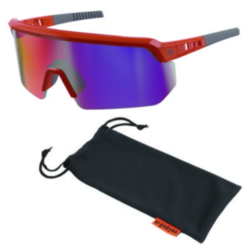 Picture of Skullerz AEGIR Anti-Scratch/Anti-Fog Safety Glasses, Orange Nylon Frame, Purple Mirror Lens, Ships in 1-3 Bus Days
